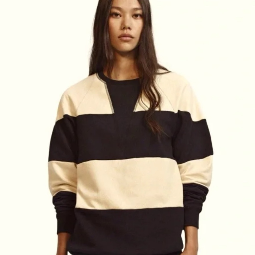 Splits59 Jill French Terry Crewneck Sweatshirt Cream Black Stripe